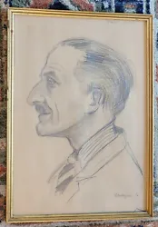 dessin ancien signé Portrait Homme - 1950 à Chatel. Encadré sous verre avec un léger manque (deuxieme photo sous la...