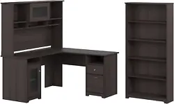 Included Components L Desk with Hutch and 5 Shelf Bookcase. WORKSPACES MADE STYLISH: Spread out and maximize your work...