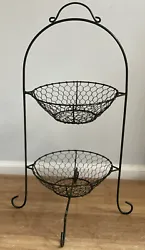 Wrought Iron Fruit Basket 2 Tier Chicken Wire Stand Iron Metal Tiered Vegetable Holder. Farmhouse design. Gentle...
