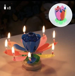 1 X Musical Birthday Candle Lotus Flower Rotating Spin Magic Cake Topper Party. RAINBOW / COLORFUL.8 candles.