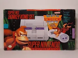 Super NES Donkey Kong Set.  Absolutely beautiful box and console, nearly complete. Just missing the manuals.  I hope...