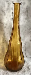 Vintage Italian Empoli Amber Ribbed Glass Genie Bottle ……No Stopper…… 15.5” tall x 5” round….no chips or...