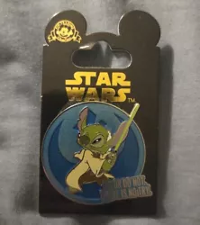 This collectible pin features the beloved fluffy alien Stitch from Disneys Lilo and Stitch dressed in a Yoda costume...