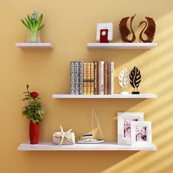 4pcs shelves varies in size. 4Pcs Wall shelves. After installation, the screws are hidden, the shelf seems like...