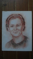 (1) Portrait ancien de jeune fille, à la sanguine. Beau dessin, portrait de jeune fille à la sanguine et au crayon....
