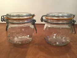 Le PARFAIT “SUPER” GLASS JARS Pair of LeParfait clear glass canning jars with lids, seals,and metal locking...