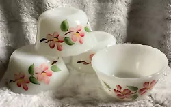 4 Vintage Set Fire King custard, ramekin dishes ..in excellent condition.. no cracks or chipsPeach Blossom Milk Glass...