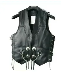 Snap buttons on front for closure along with zipper. Outer shell is made of thick solid Real COW Leather. Large front...