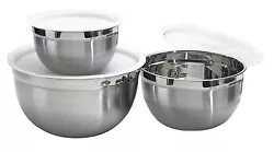 Stainless Steel Mixing Bowls with Lids Set of 3 Dozenegg. 1-1/2-Quart, 3-Quart and 5-Quart sized bowls. High quality...