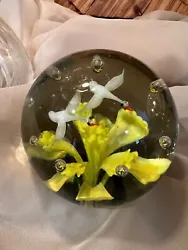 Birds are flying in crisp clear glass along with many anomalous inclusions. Pics show off how fabulous this paperweight...
