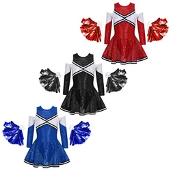 Kids Girls Long Sleeve Dress with 1 Pair Flower Balls Set for Cheerleading. GirlsSleepwear. Girls Cheerleading Dance...