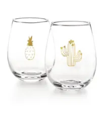 Decorative Gold Trimmed 2 Piece Wine Glass Tumbler Set (Pineapple & Cactus). Condition is New. Shipped with USPS...