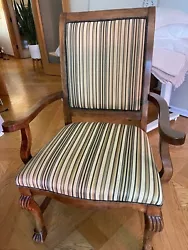 Vintage dining chairs set of 8, green leather seats with fabric - fabric seats on end chairs. Beautiful wood carved...
