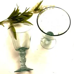 Set of 2 hand blown glass goblet decorative drinking glasses.