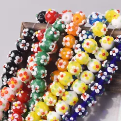 Material: Lampwork Glass. Quantity/unit: 10pcs. Size: 10mm (11mm with flower). Condition: Loose beads only! No string!