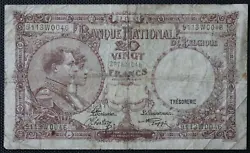 Ce billet Belge de 20 Francs du 23/9/1941. Billet en etat de circulation. Et noubliez pas de majouter à votre liste de...