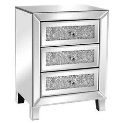 VINGLI Mirrored Night Stand - Perfect accent side table to go next to your bed! Shiny diamonds embedded the font panel...