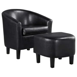 Our club chair with footstool could solve your problem. The durable and water-resistant faux leather is easy to take...