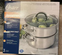 OSTER 3 Piece Stainless Steel Steamer Set- 3 Qt. NEW.