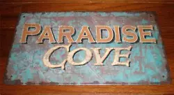 PARADISE COVE Rustic Weathered Look Tin Sign 9.5