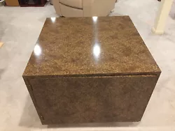 Unique hollow Formica cube that could be used as coffee table or side/end table. It has a door with space inside for...