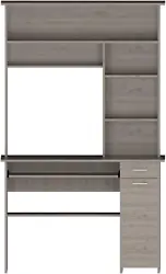 Xalo 180 Computer Hutch Desk with Keyboard Tray, Door Panel for CPU, 5 Shelves, and Drawer, Light Gray. With all of its...