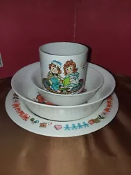 This set of childs dishes is dated 1969. It has been sitting in a spare room since it was new and is in its original...