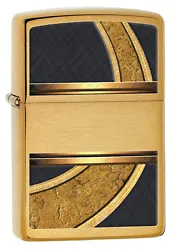 Zippo item # 28673. Zippo Windproof Lighter With Black & Gold Design. Finish: Brushed Brass.