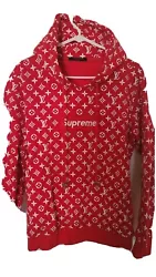 supreme red and white Louis Vuitton hoodie medium. Worn once Comes with original box and bag