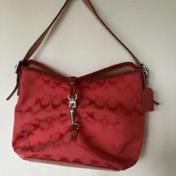 Coach Womens red logo print suede leather shoulder bagnever used, looks brand new, suede looks a little worn but thats...