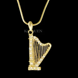 DIAMANT simulé / Strass autrichien SEXY CLEAR HARP / Pendentif Dulcimer avec cristaux Swarovski et collier chaîne...