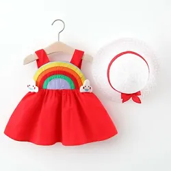 Baby Kids Girls Sleeveless Rainbow Patterns Princess Dress+Hat Set outfit. 2 : Sleeveless flower dress,make your little...