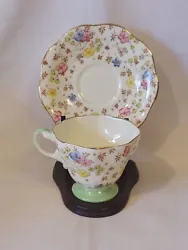 This beautiful two-piece set of a green and floral tea cup and saucer is made of high-quality bone china. The intricate...