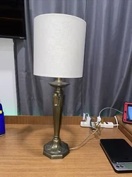 Antique brass Table Lamp 3way Modern Electrical And Shade 28” Tall.