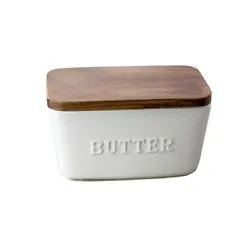 Leave it out on the counter or keep it in the fridge—butter will stay fresh in the dish. Hand wash and dry acacia lid.