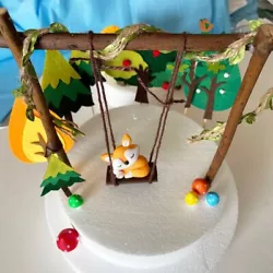 Woodland Cake Topper Set. Swing Fox Mushroom Tree. 18 x Swing Fox Mushroom Tree.