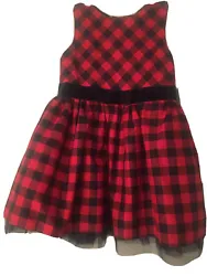 Cat & Jack Girls Size 4T Red & Black Bow Buffalo Plaid Sleeveless Holiday Dress. The dress is stunning and is of...