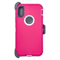 For iPhone X/Xs Heavy Duty Case w/ Clip PINK/WHITE Heavy Duty Case Cover w/Clip Holster for iPhone X/Xs PINK/WHITE....