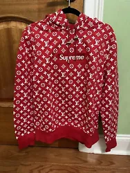 Louis Vuitton Supreme Box Logo Monogram Red White Hoodie Sweatshirt Rare Invest. Worn only one time! Has no flaws at...