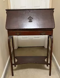 Vintage Secretary Desk Drop Front, Drawer 28” x 42” Dark Brown.  See pictures for all condition details. No key...