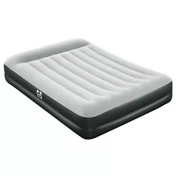 Queen-sized inflatable air mattress fits 2 adults. Extra comfort provided by built-in inflatable pillow headrest and...
