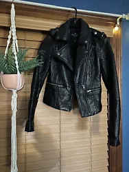 Womens American Eagle Size XS Black Vegan “faux Leather” Jacket Moto Biker.