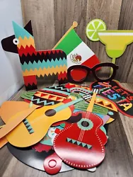Mexican Fiesta Theme Party Photo Booth Props - Pack of 29 Mixed Designs. Condition is New. Shipped with USPS Ground...