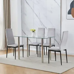 Glass Dining Table Set for 4 with Chairs, Modern 5-Piece Table and Chairs Dining Set for 4 Small Spaces, Dinner Table...