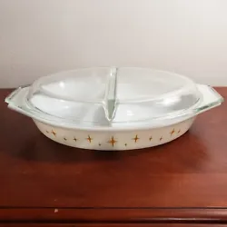 A really cool mid-century PYREX divided casserole dish with lid.