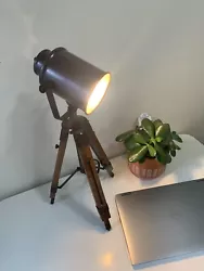 Industrial desk lamp with wooden tripod in author’s Loft style.Will decorate any interior as it!Height 20”
