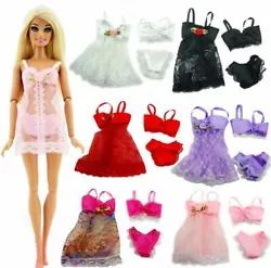 18Pcs Clothes And Accessories For Barbie Doll. Pajamas Lace Lingerie Night Dress.