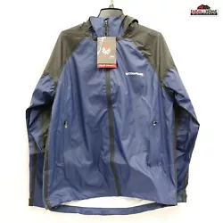 By: Compass360. Rain Jacket Large. Water resistant front zipper w/ internal storm flap. Blue & black colored jacket....