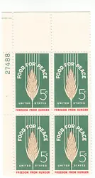 Scott # 1231 - 5c Green, Buff & Red - Food For Peace Issue - MNH plate block of 4. The photo shows the actual item you...