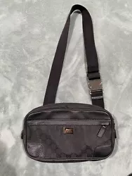 GUCCI Original GG Canvas Used Fanny Pack Bag Black Nylon Leather Vintage #BG990.